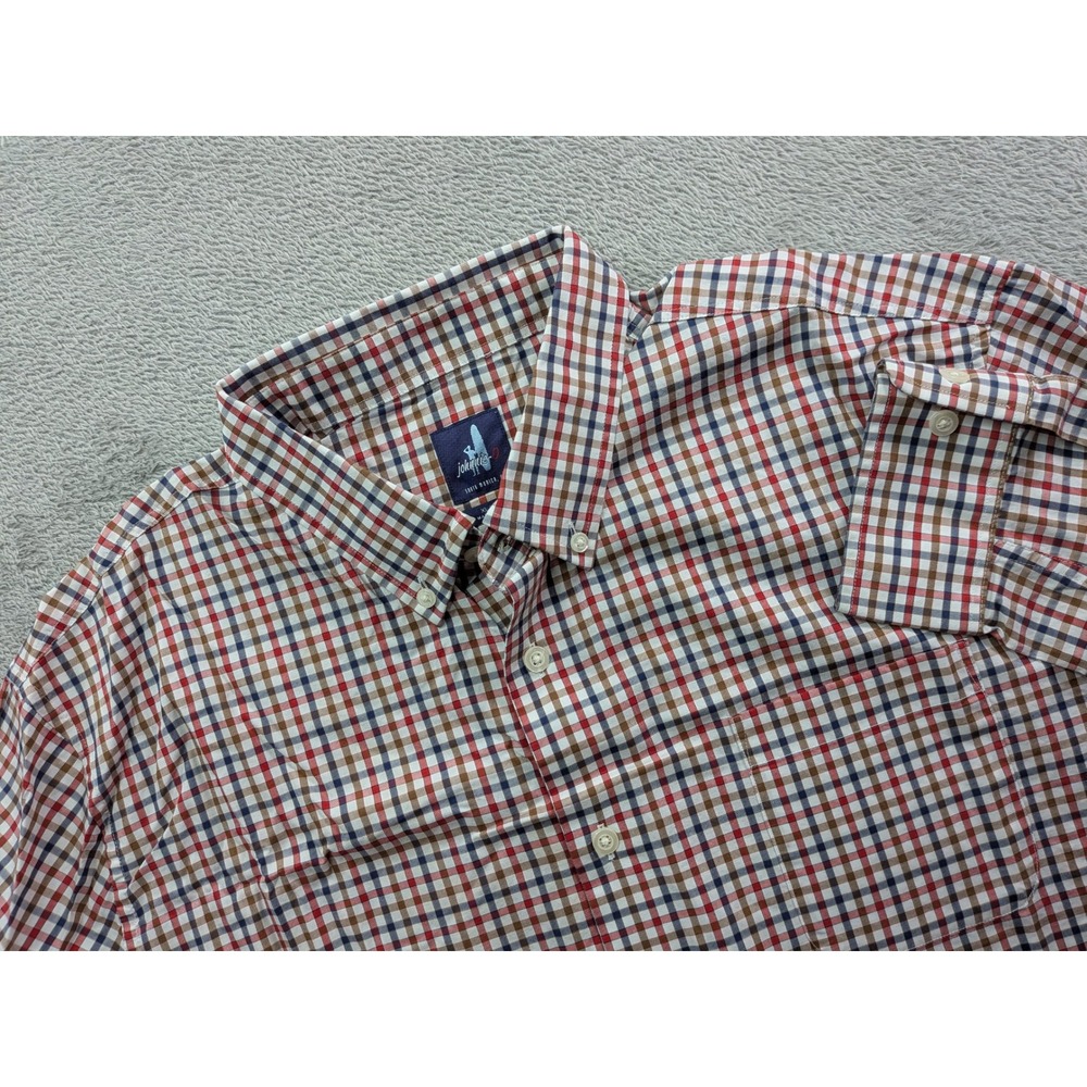 Johnnie-O Mens XL Plaid Button Down Shirt Phoenix Red Blue Cotton JMWL3060